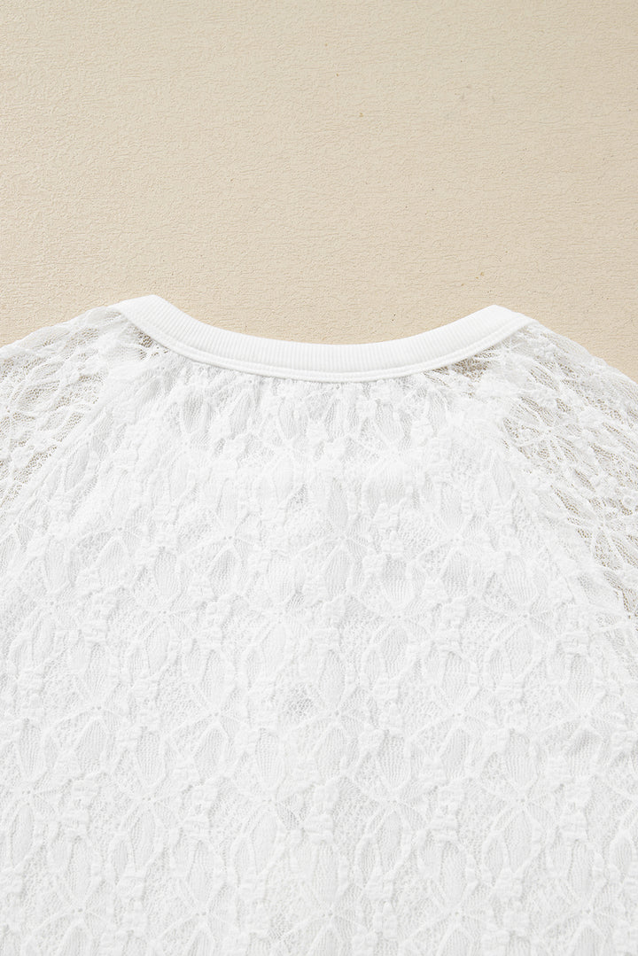 Sheer Lace Long Sleeve Slim Henley Top