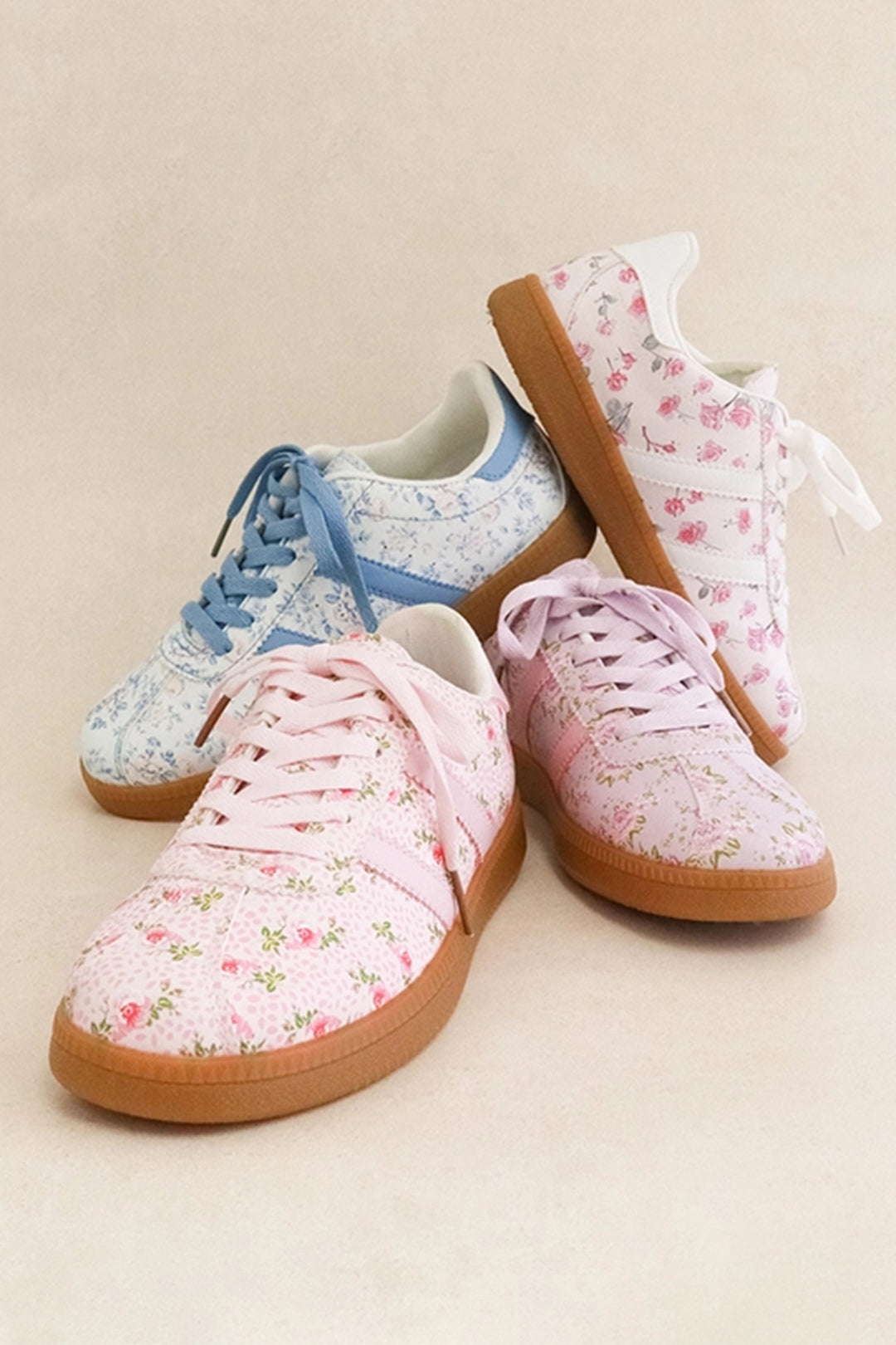 Floral Print Lace-up PU Leather Flat Shoes