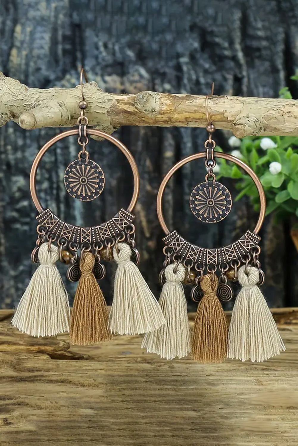 Boucles d'oreilles pendantes rondes à pompons style bohème