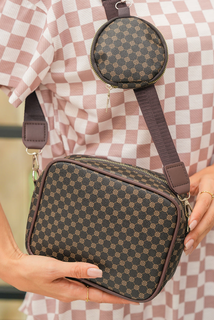 Schultertasche aus PU-Leder mit Karomuster und Münzbörse