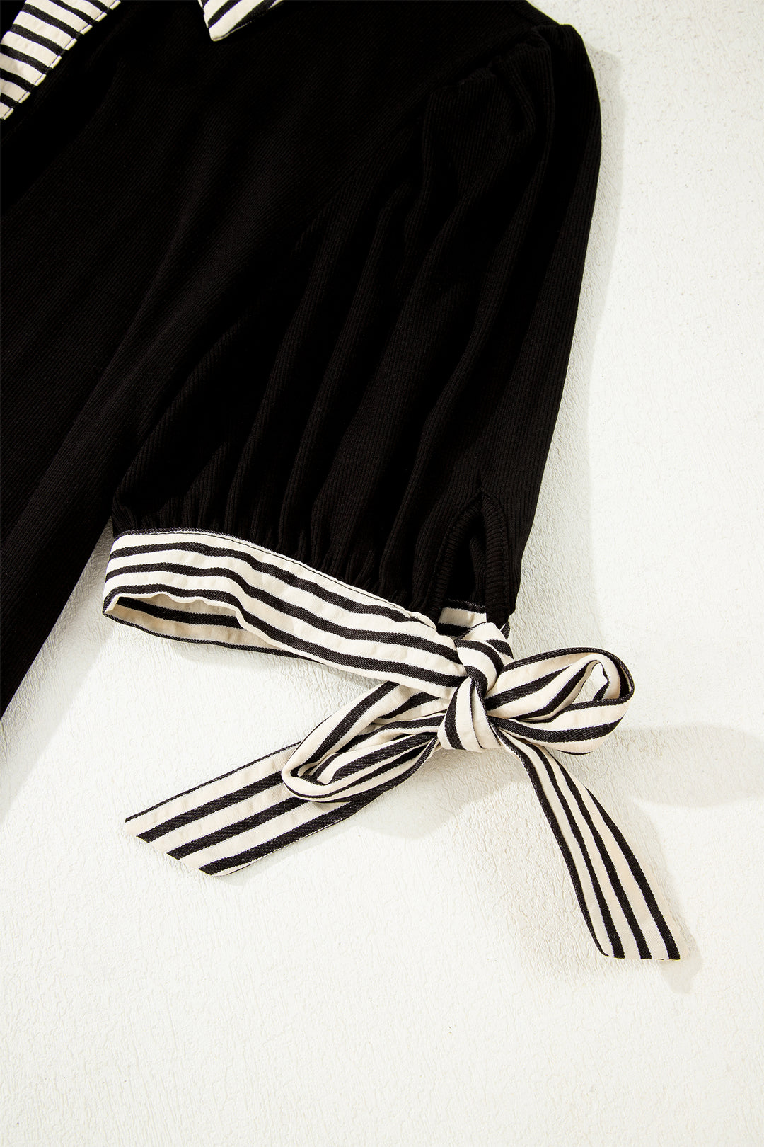 Stripe Detail Polo Collar Half Buttons Tied Short Sleeve Shift Mini Dress