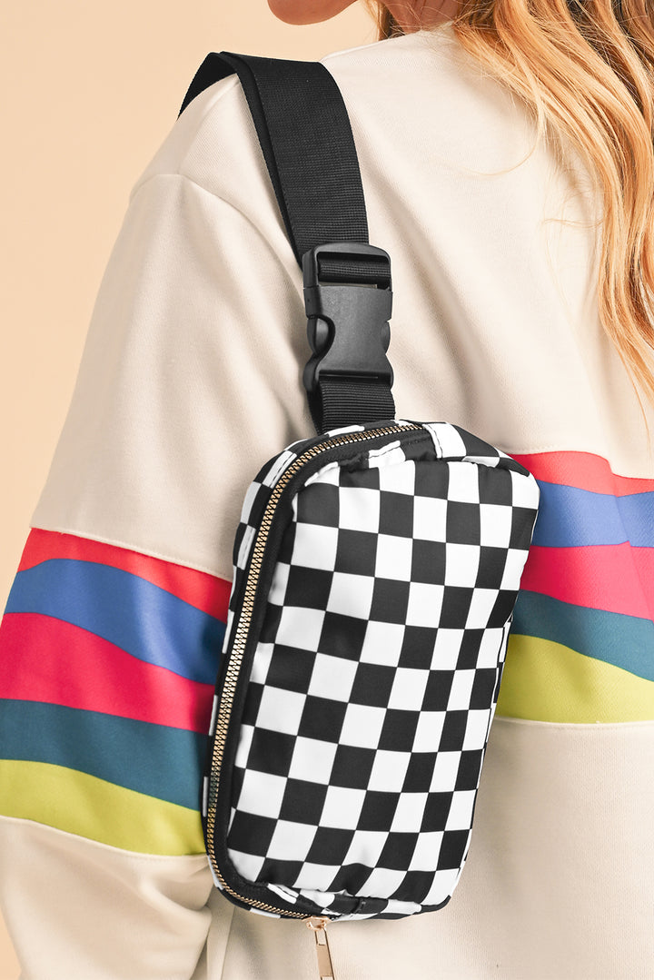 Checkered Print Buckle Wide Belt Crossbody Bag