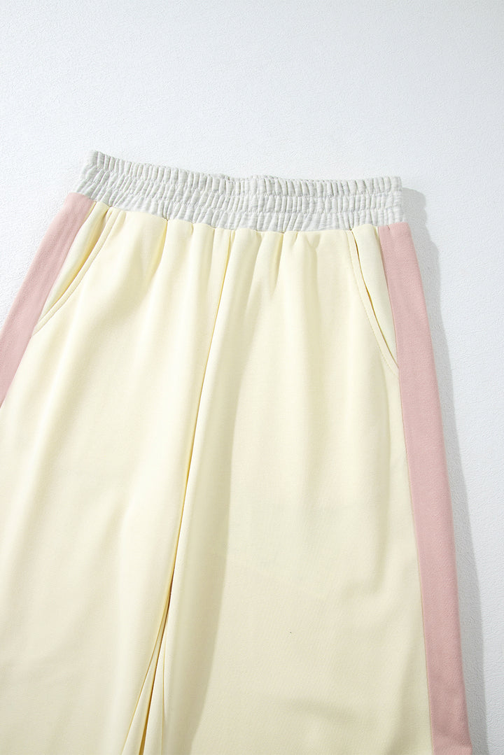 Apricot 2pcs Color Block Pullover Loose Pant Set