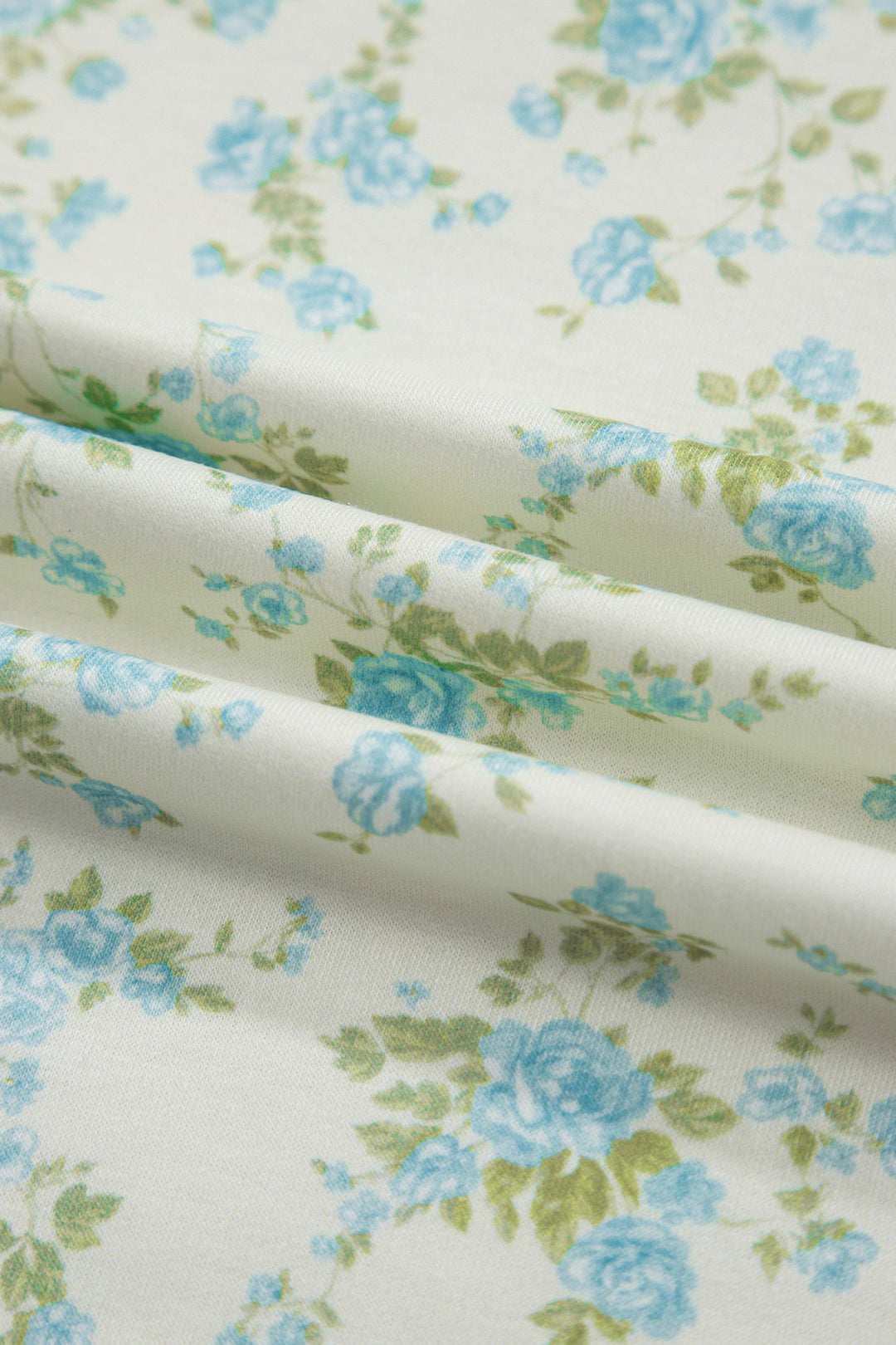 Sky Blue Floral Print Short Sleeve Elastic Waist Pocket Two Piece Set