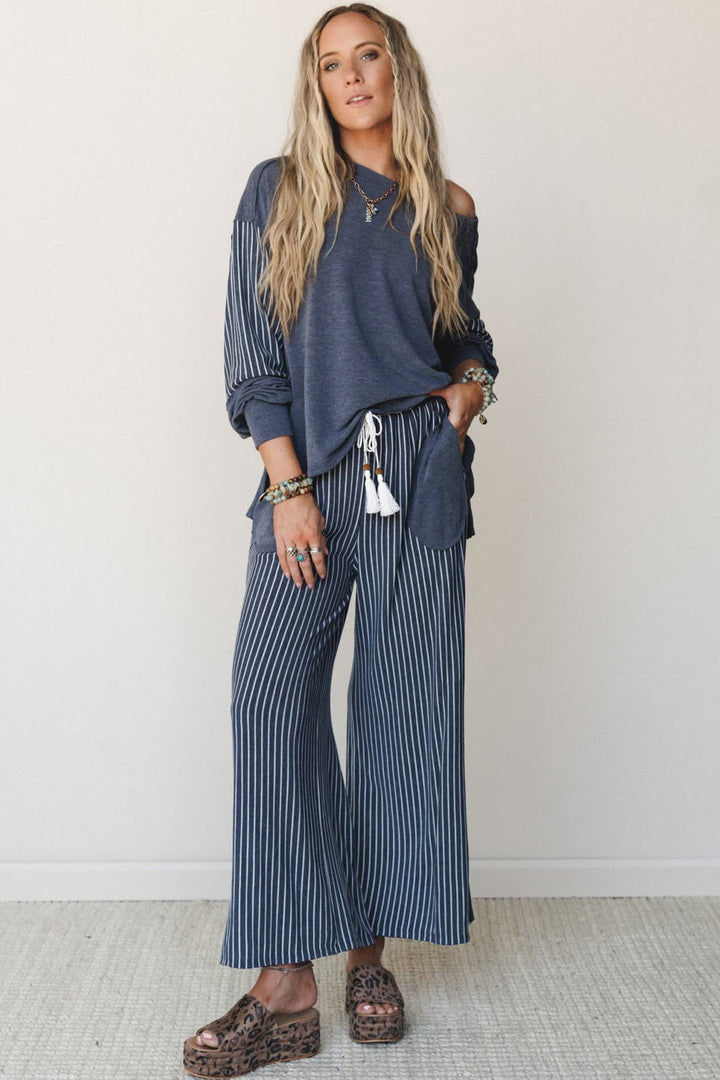 Real Teal Raw Seam Long Sleeve Top Pocket Casual Pants 2pcs Set