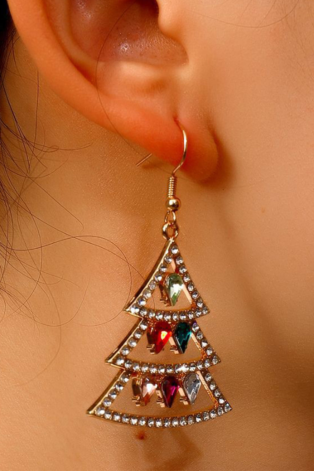 Gem Decor Rhinestone Christmas Tree Holiday Hook Earrings