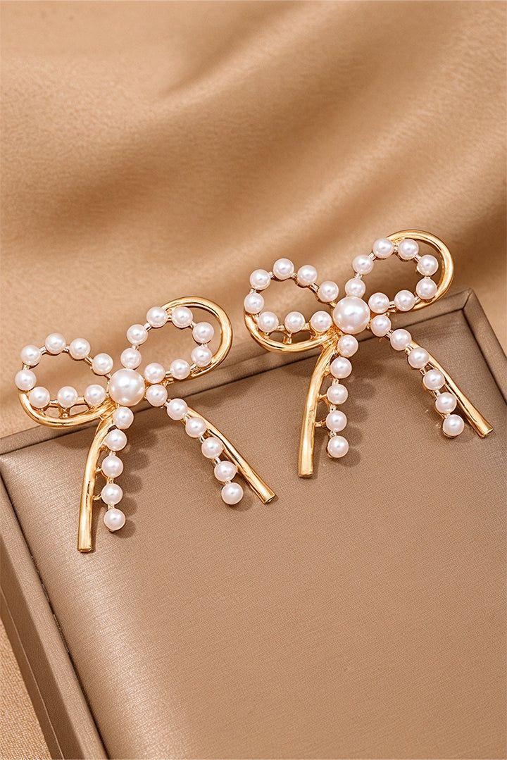 Boucles d'oreilles à tige en alliage ornées de perles et de nœuds