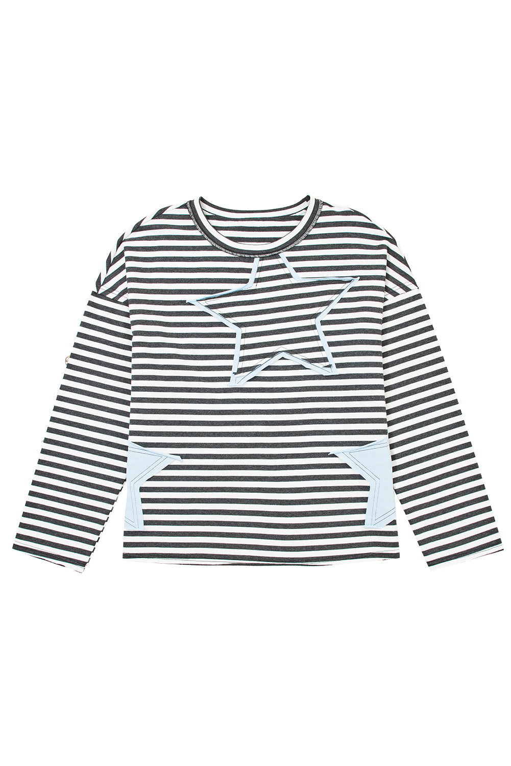 Starry Patch Drop Shoulder Raw Edge Casual Knit Top