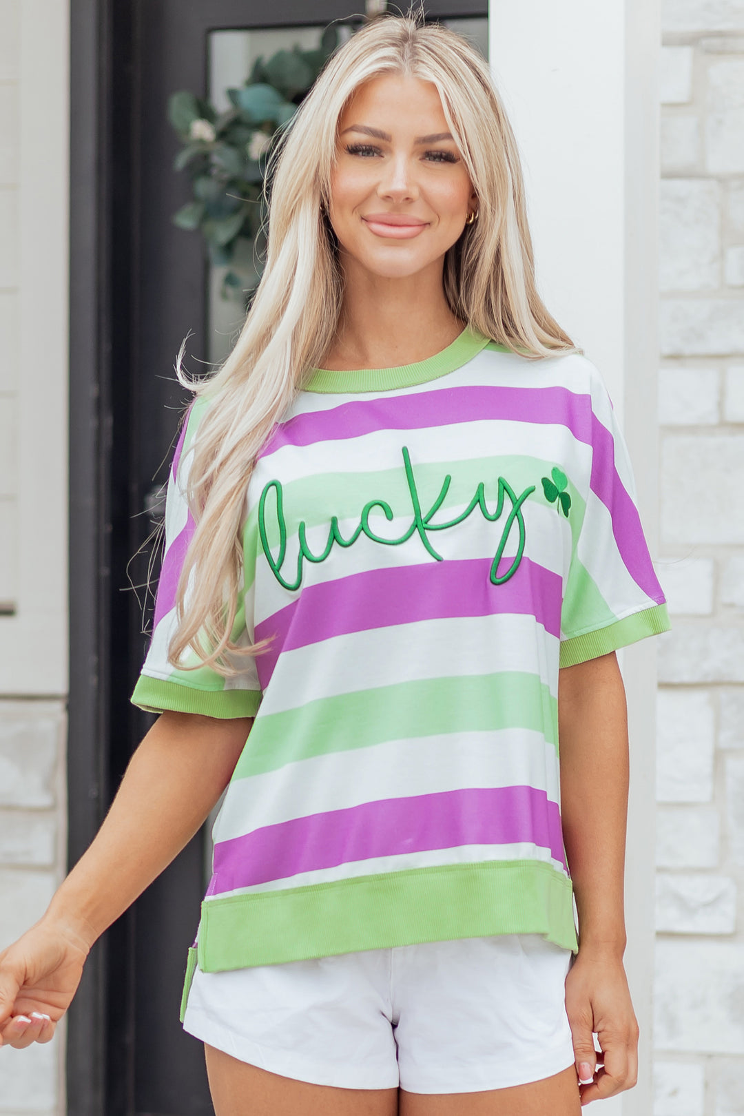 Lucky Clover Embroidered Graphic Dolman Loose Tee