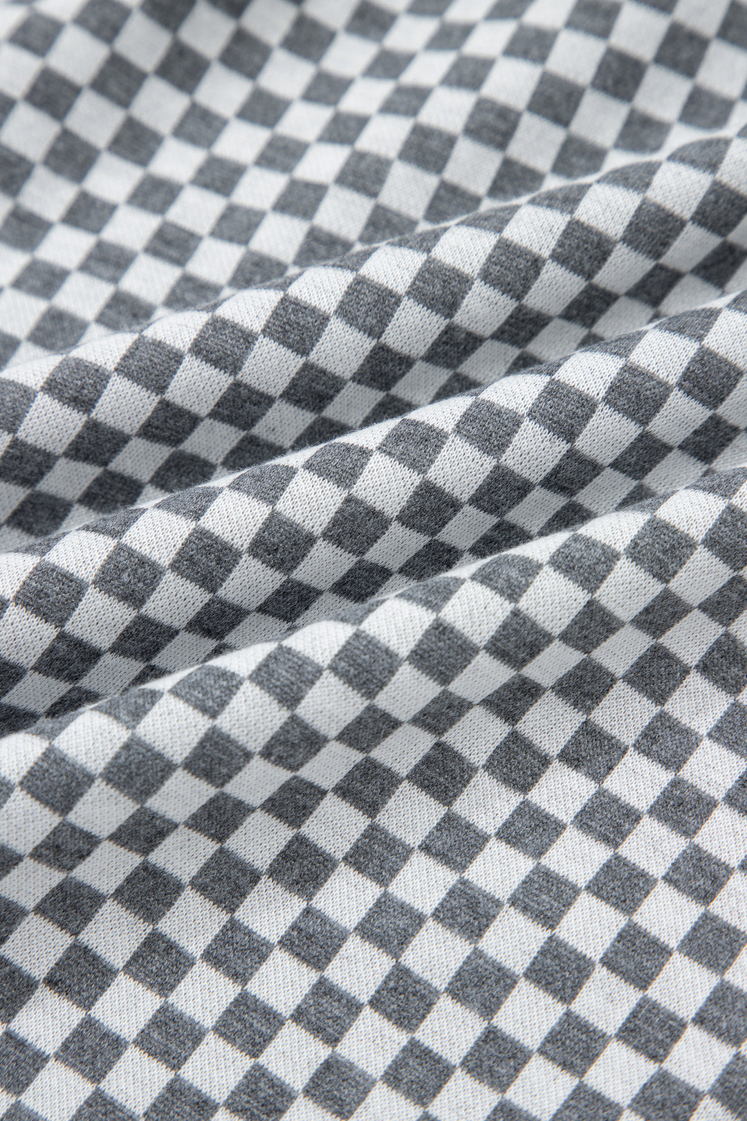 Gray Checkerboard Print Drawstring Elastic Waist Pocketed Shorts