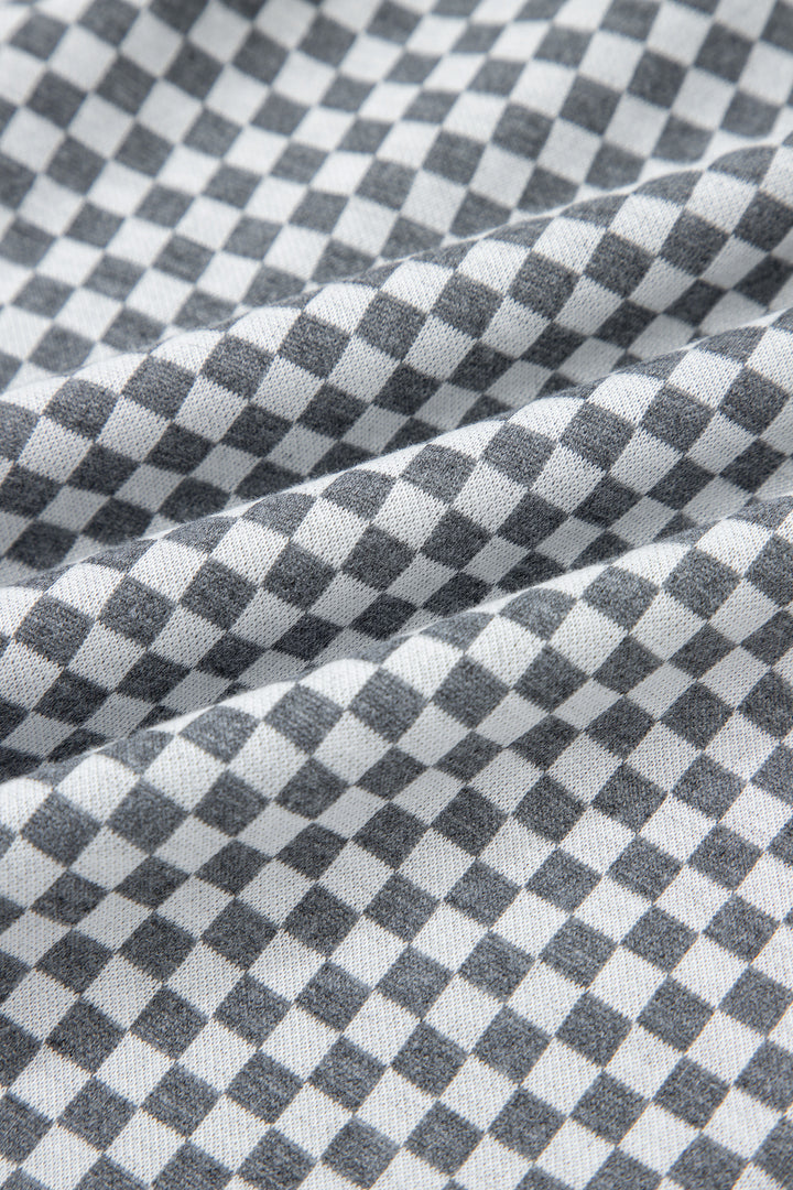 Gray Checkerboard Print Drawstring Elastic Waist Pocketed Shorts