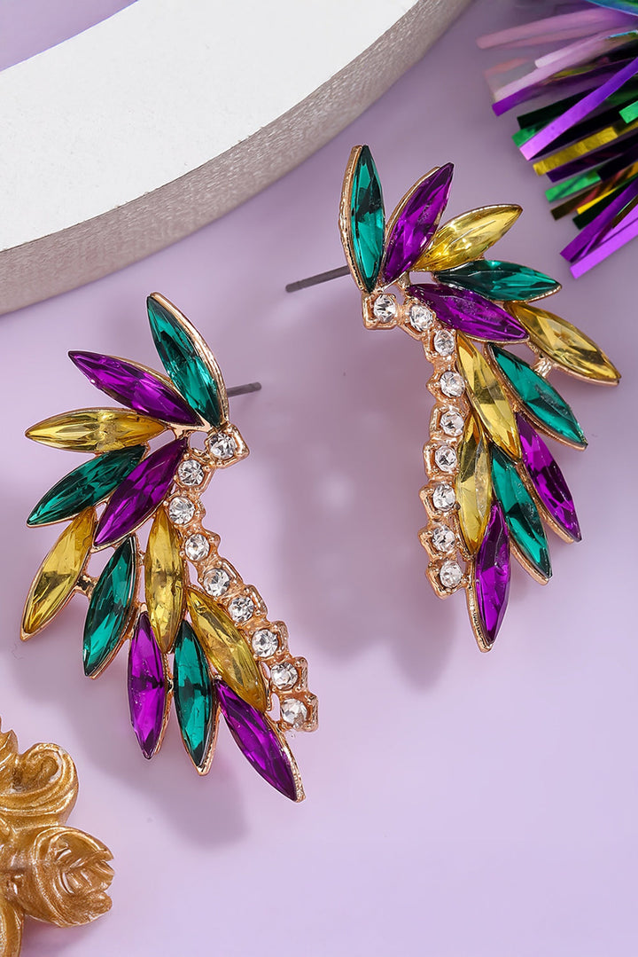 Boucles d'oreilles à tige incrustées de cristaux et strass Mardi Gras