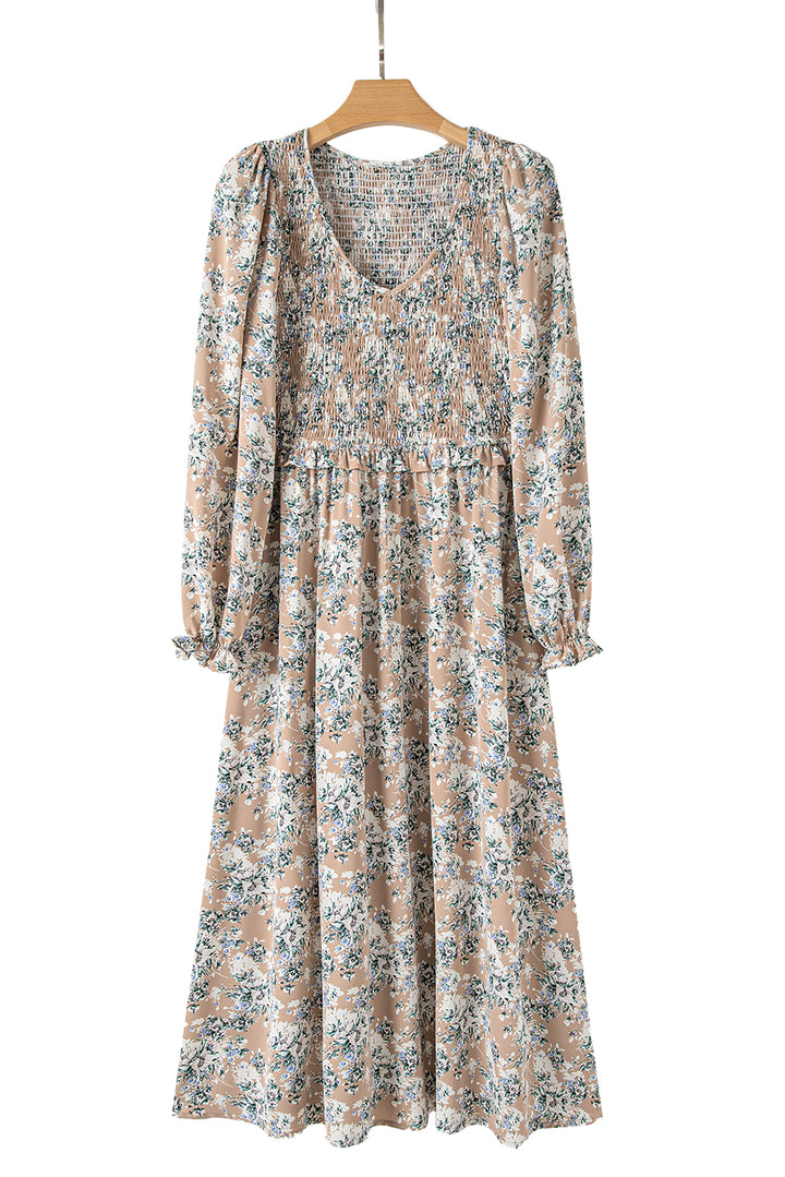 Maple Grove Floral Smocked Puff Sleeve Long Dress