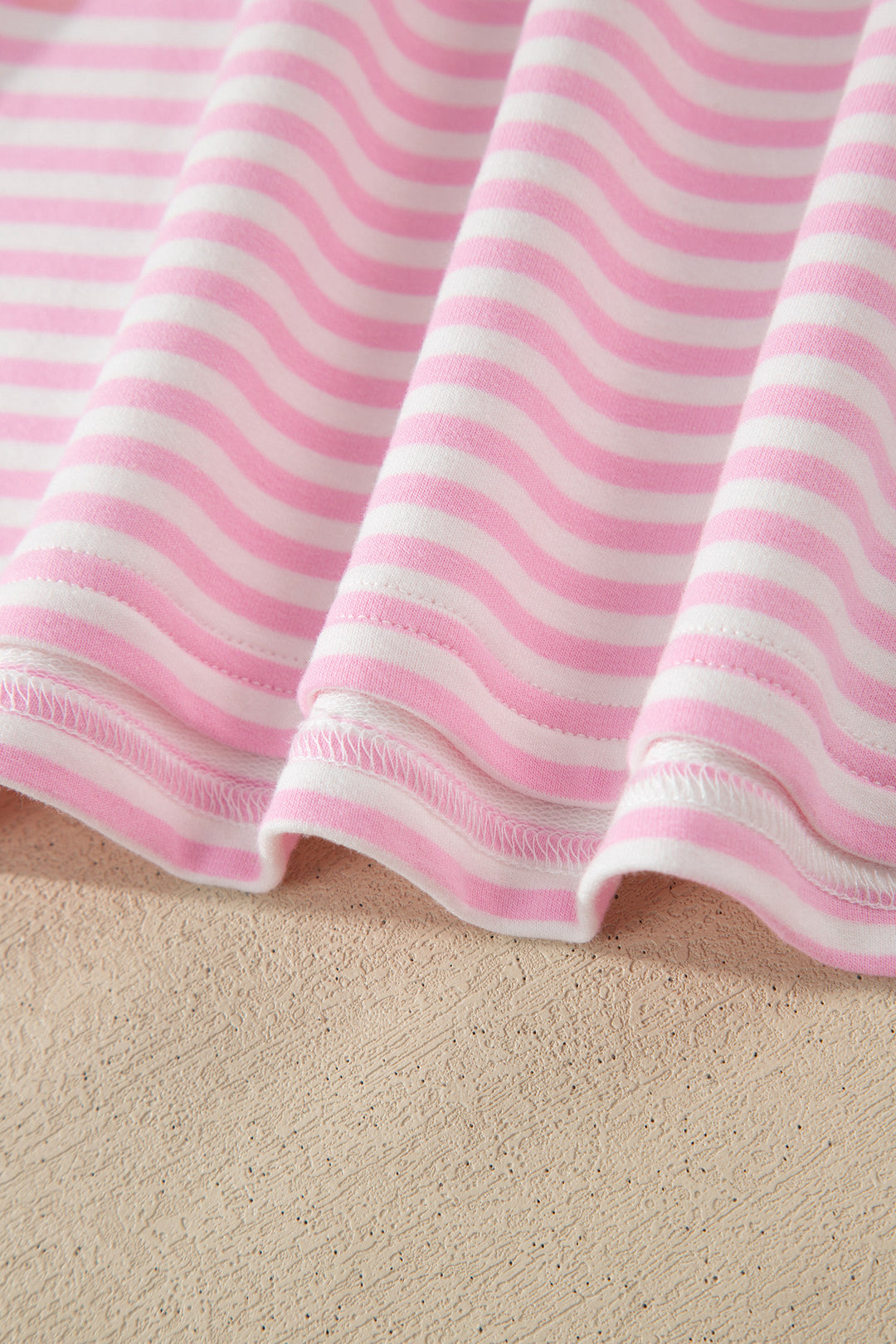 Pink Stripe Cuffed Short Sleeve Contrast Mock Neck Tee Dress