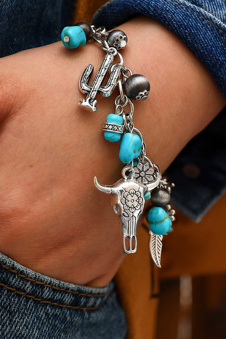 Bracelet en alliage avec breloque tête de bœuf turquoise Western