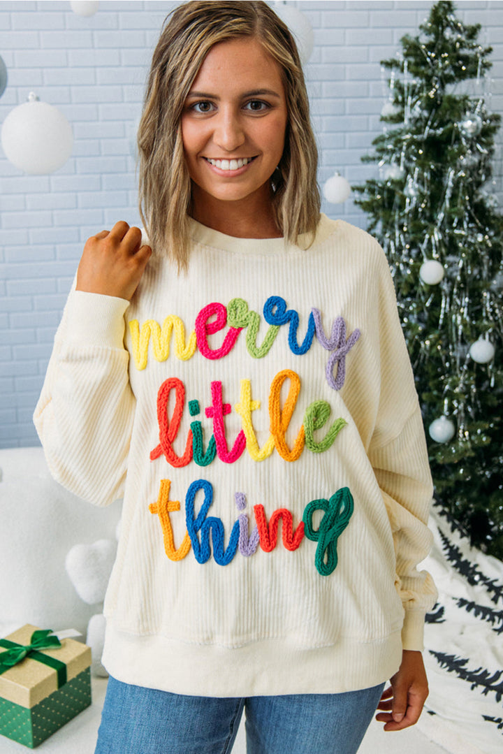 merry little thing Corded Letter Graphic Ribbed Loose Sweatshirt