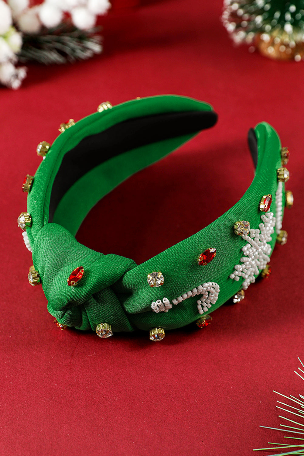 Bandeau large en perles de riz et strass de Noël