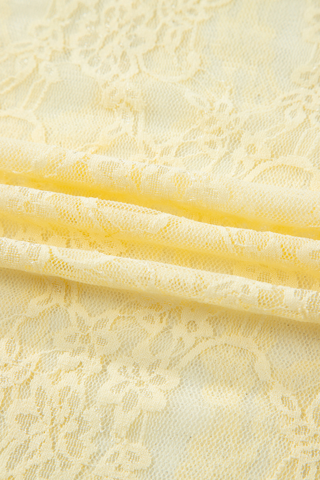 Yellow Cream Sheer Floral Lace Boxy Tee