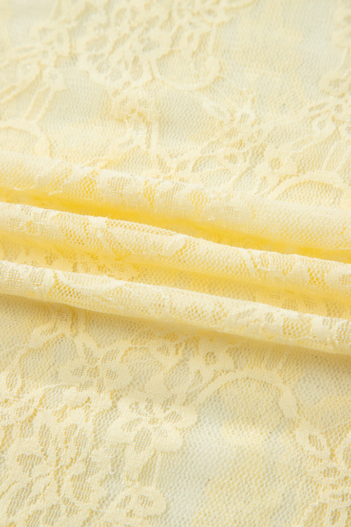 Yellow Cream Sheer Floral Lace Boxy Tee