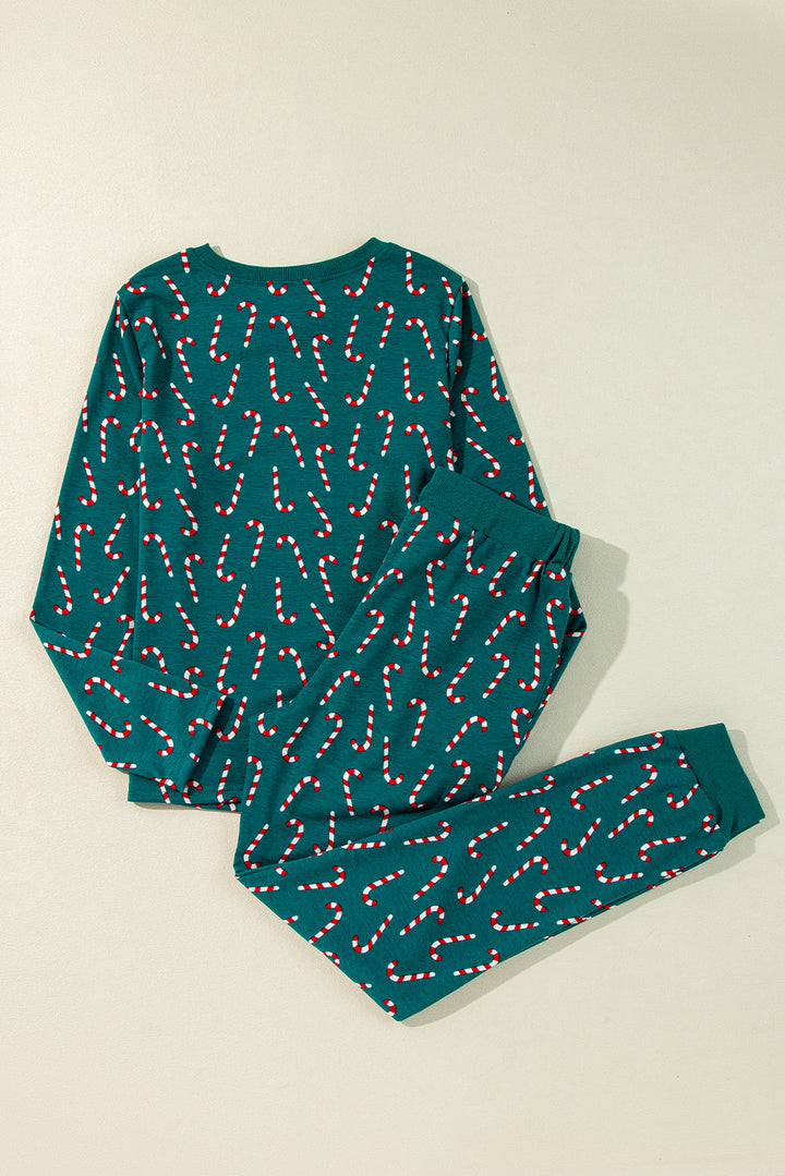 christmas candy cane printed top and pants lounge set