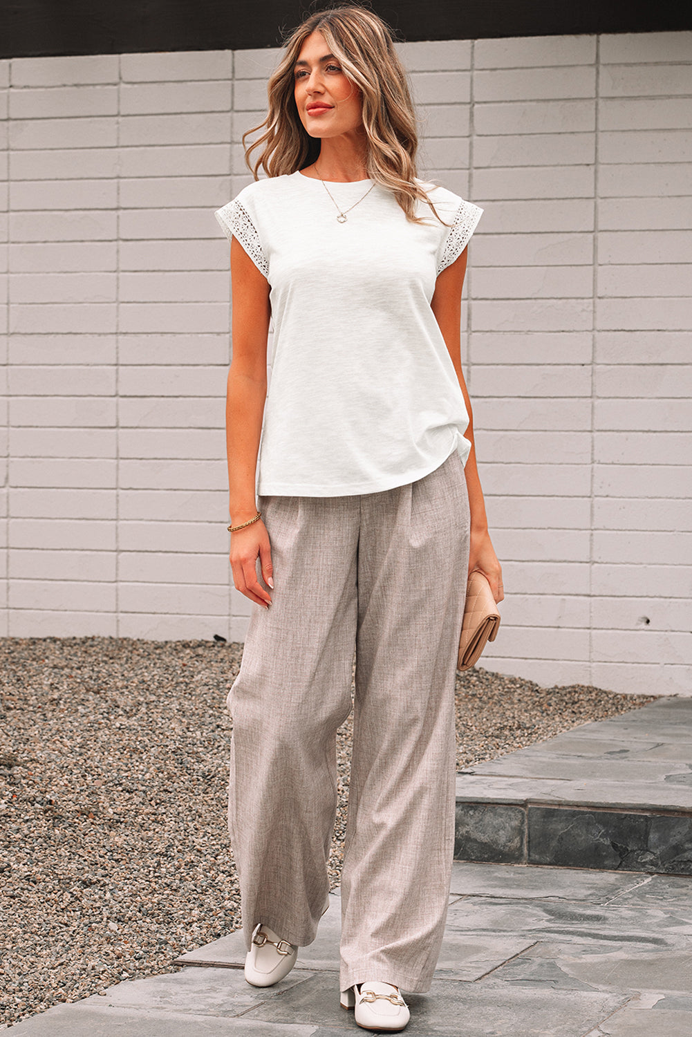 Lace Patchwork Cap Sleeve Round Neck T Shirt