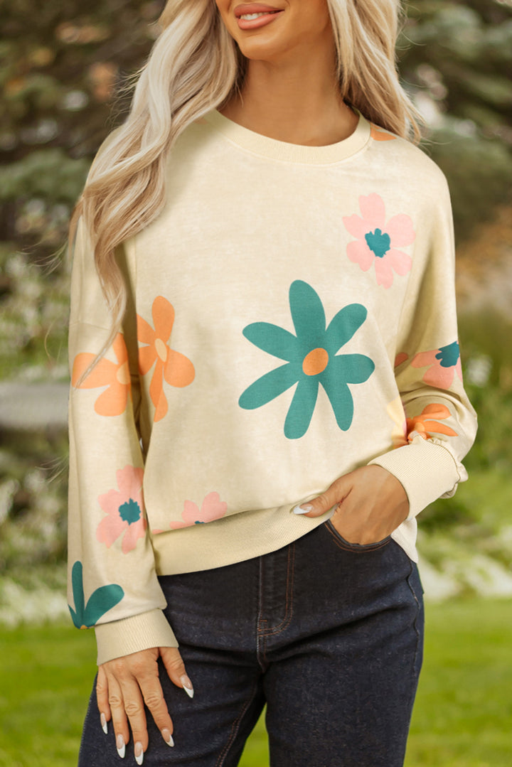 Mineral Washed French Terry Flower Print Sweatshirt