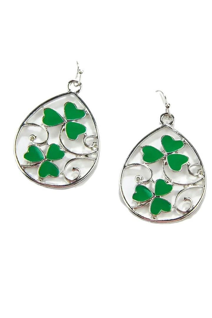 Boucles d'oreilles pendantes creuses en forme de trèfle de la Saint-Patrick
