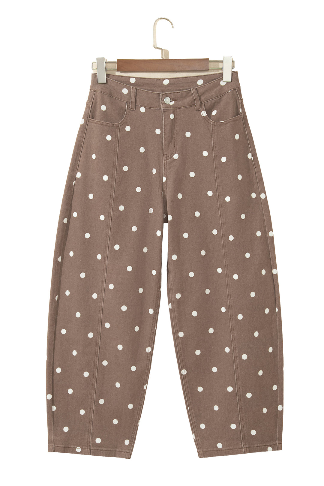 Brown Tailored Seam Polka Dot Print Barrel Casual Jeans