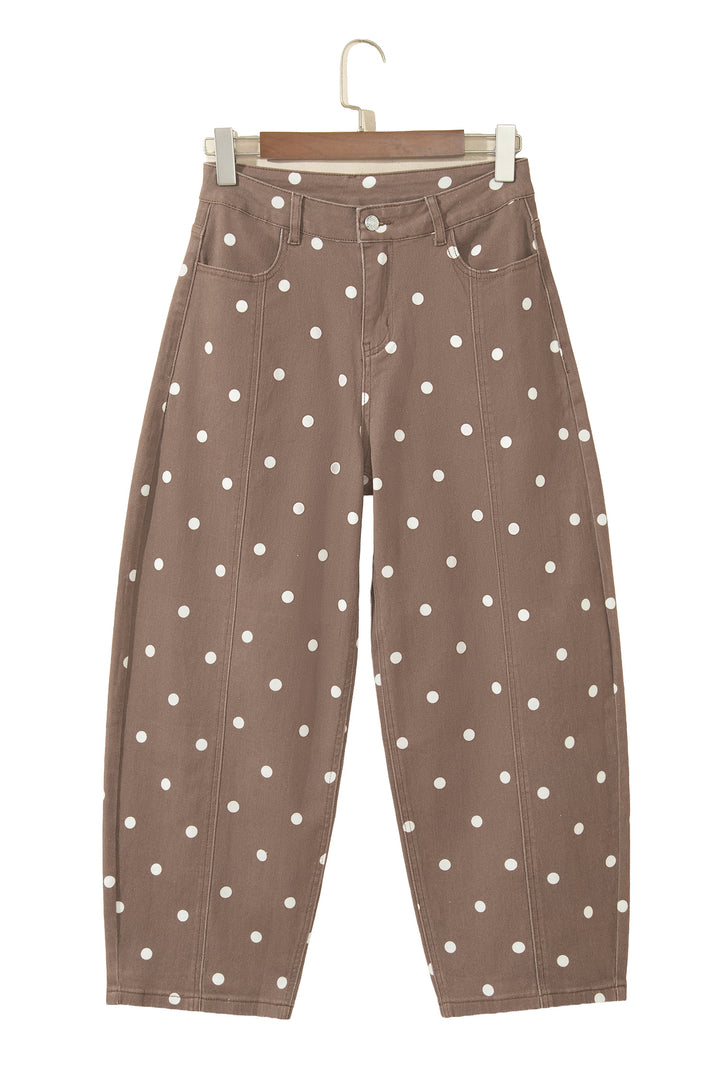 Brown Tailored Seam Polka Dot Print Barrel Casual Jeans