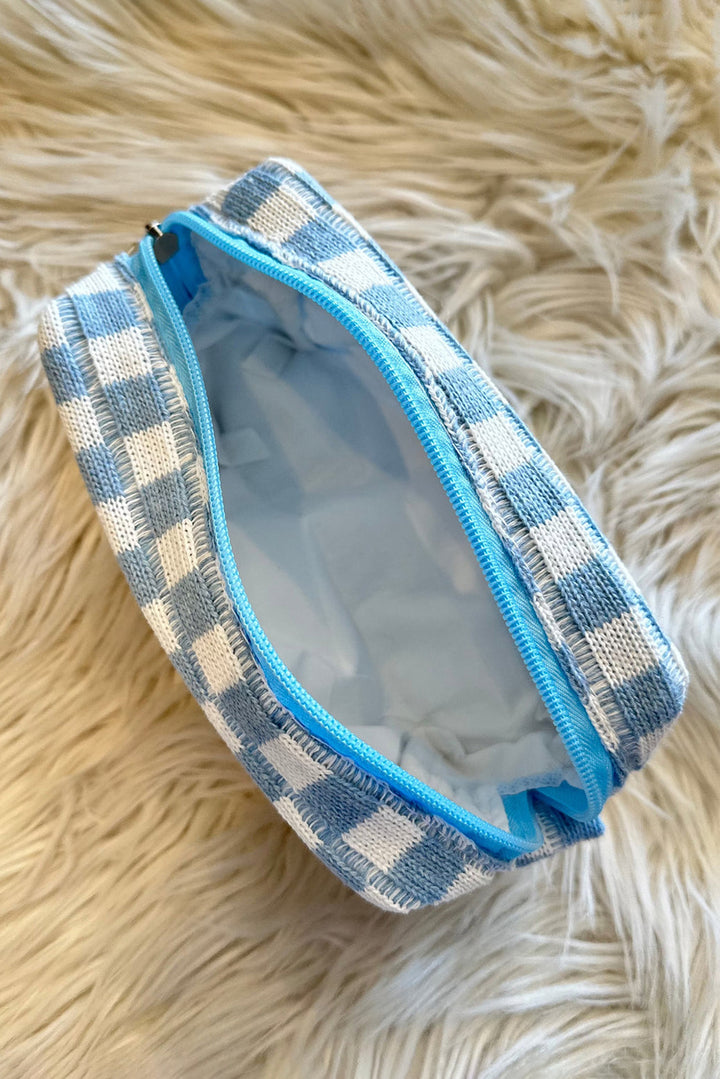 Checkered Knitted Zipper Makeup Bag
