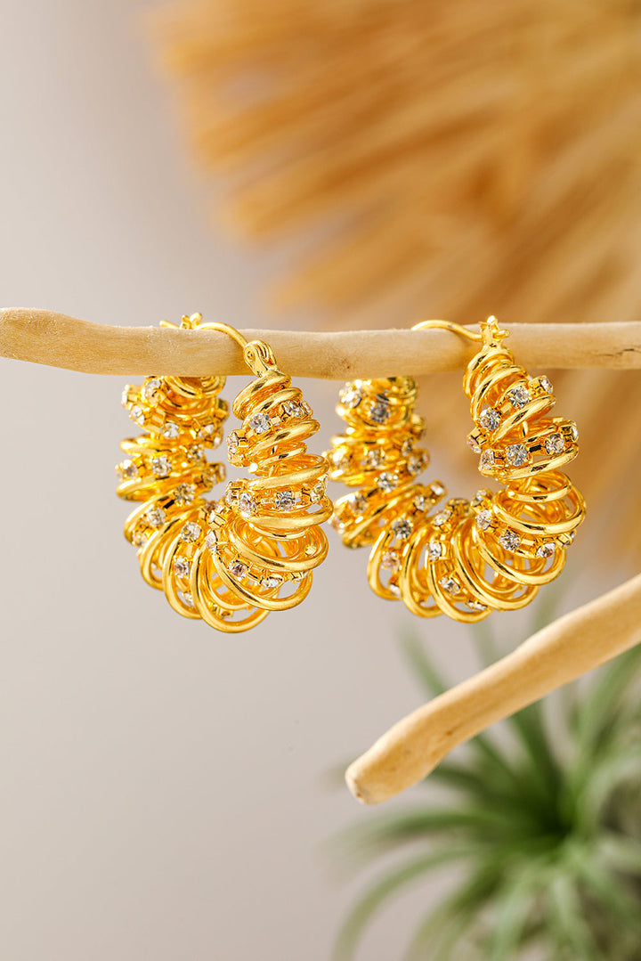 Boucles d'oreilles à crochet en alliage plaqué spirale avec strass