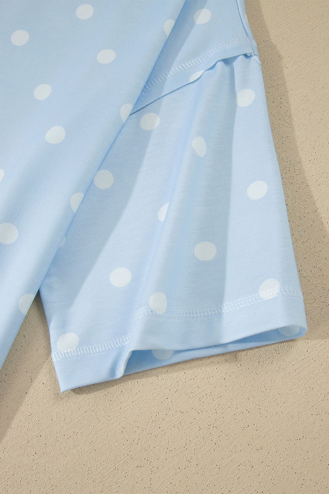 Sky Blue Polka Dot Short Sleeve Loose Top Drawstring Shorts Set