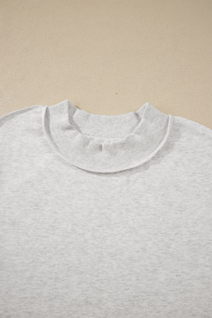 Light Grey Exposed Seam Detail Mock Neck Tee