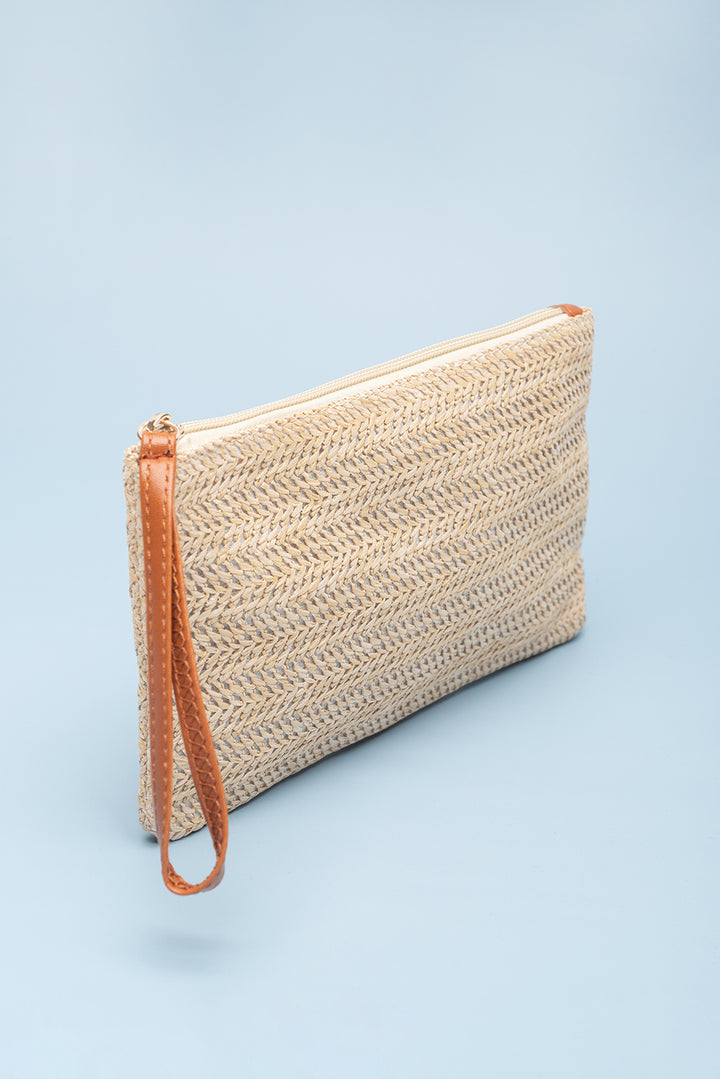 Straw Woven Wrist Strap Zipper Large Wallet