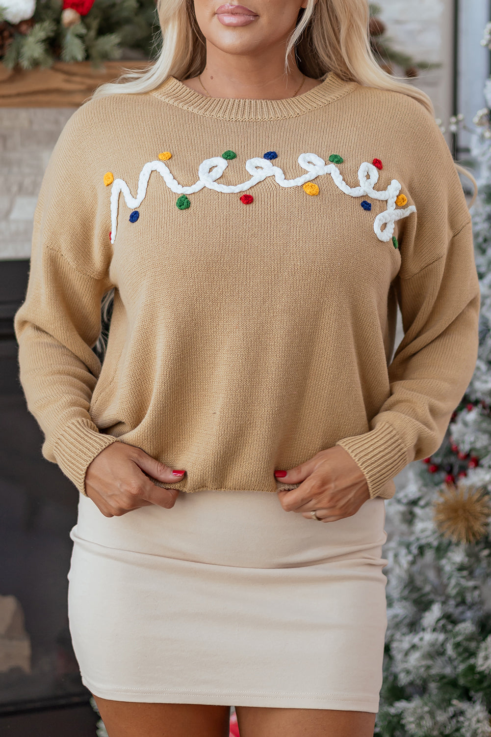 Merry Colorful Dot Detail Christmas Dolman Sweater