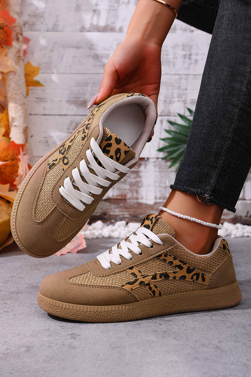 Faux Suede Contrast Patchwork Detail Lace Up Flat Sneakers