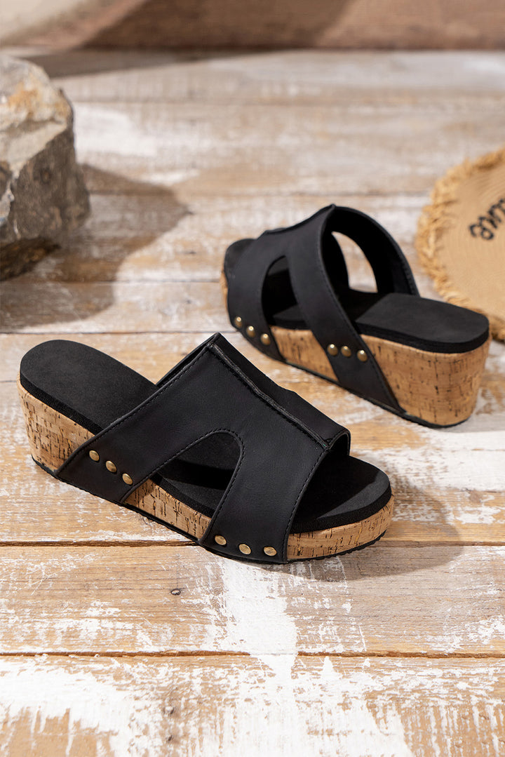 Cut Out Rivet Slip-on Wedge Slippers