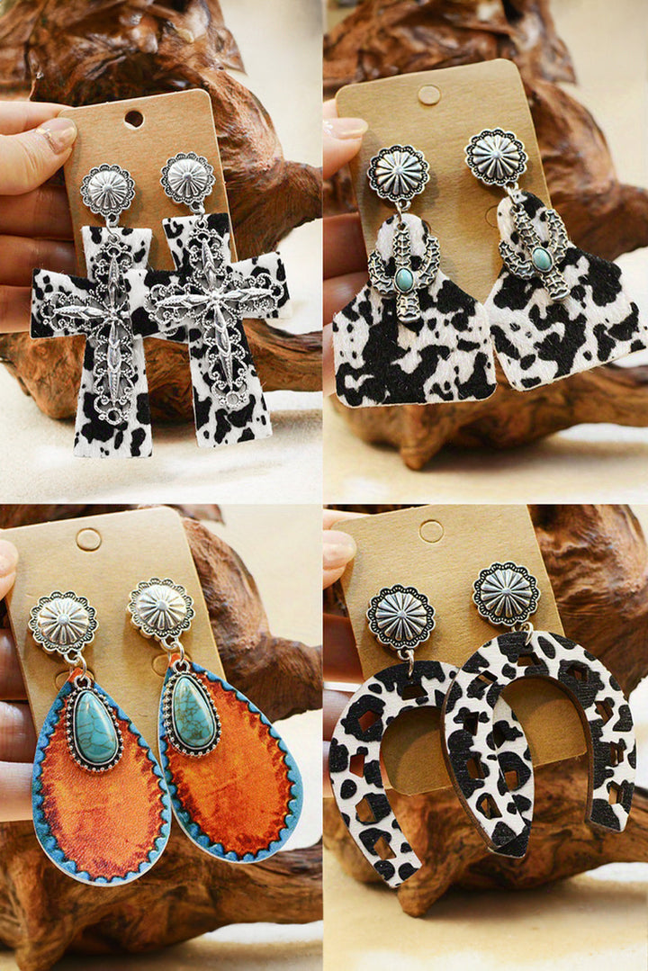 Boucles d'oreilles pendantes à motif vache et croix de foi