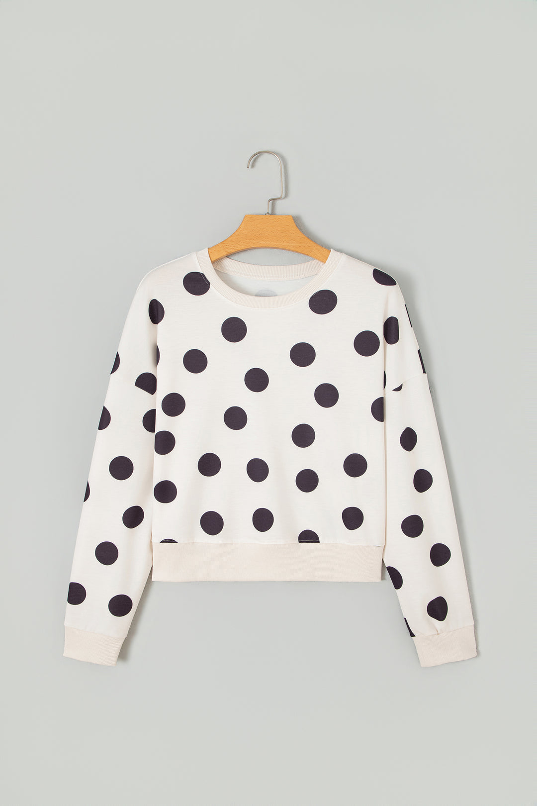 Beige Casual Polka Dot Round Neck Pullover Sweatshirt