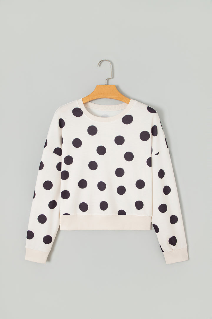 Beige Casual Polka Dot Round Neck Pullover Sweatshirt