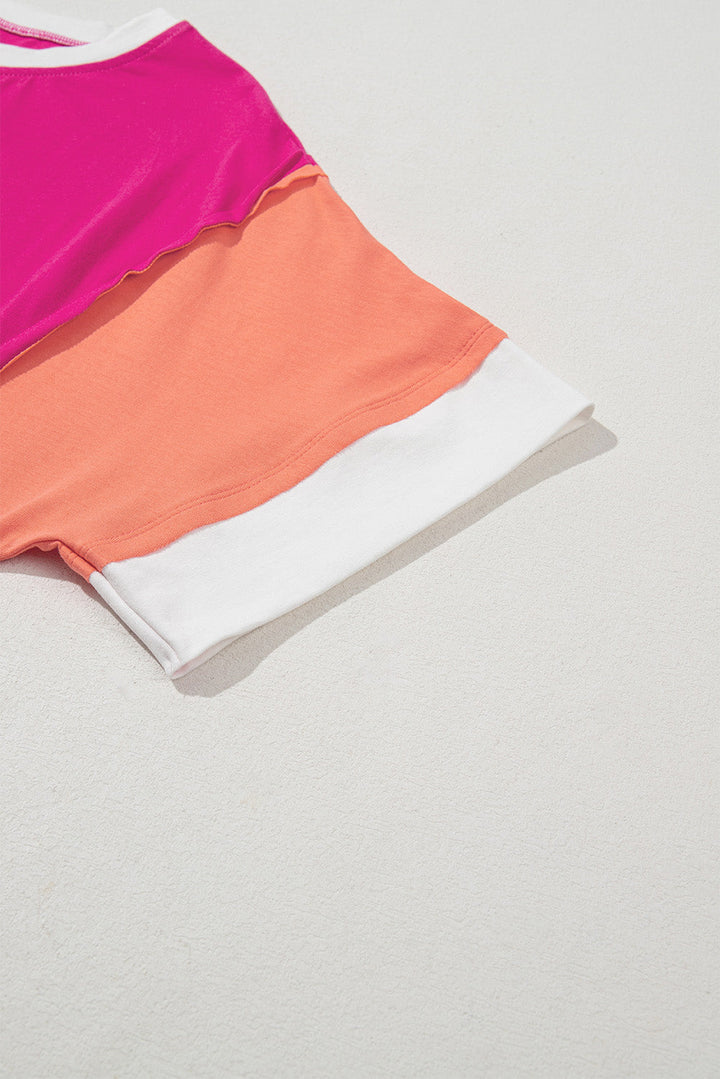 Color Block Patchwork Side Slits Loose Fit T Shirt
