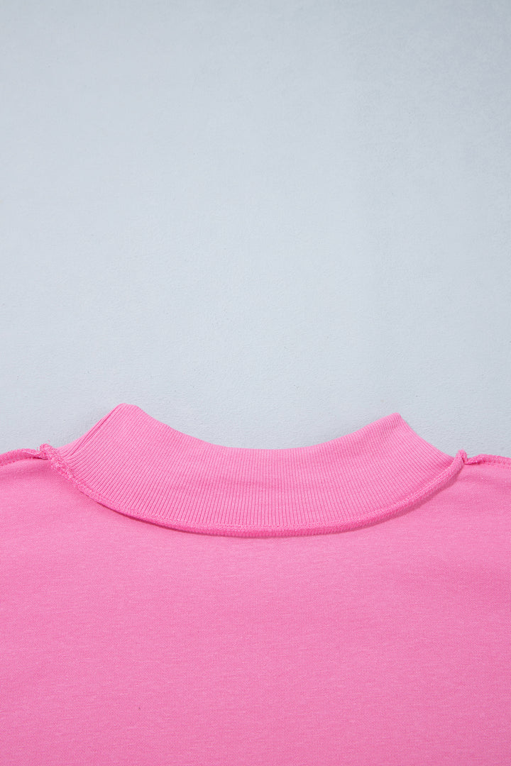 Bright Pink Exposed Seam Detail Reversible Double Wear Plus Size Sweatshirt