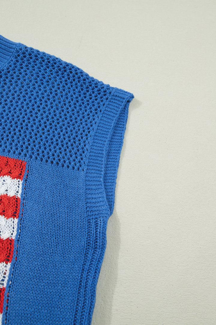 Sky Blue Flag Graphic Short Sleeve Sweater Top