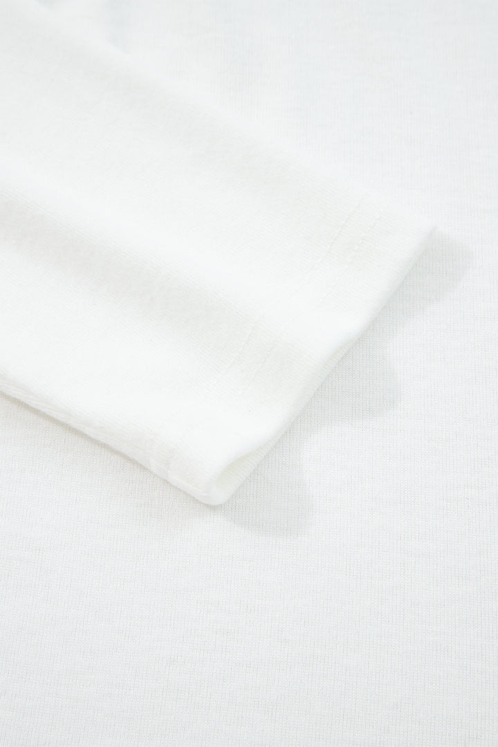 White Solid Color Seam Detail Raglan Long Sleeve Top