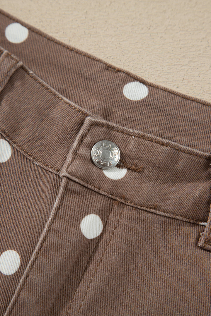 Brown Tailored Seam Polka Dot Print Barrel Casual Jeans