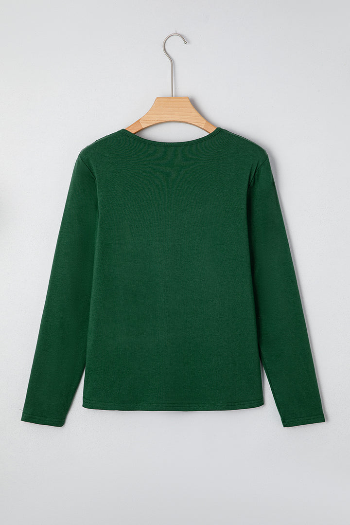 Asymmetric Seam Detail Solid Color Long Sleeve Top