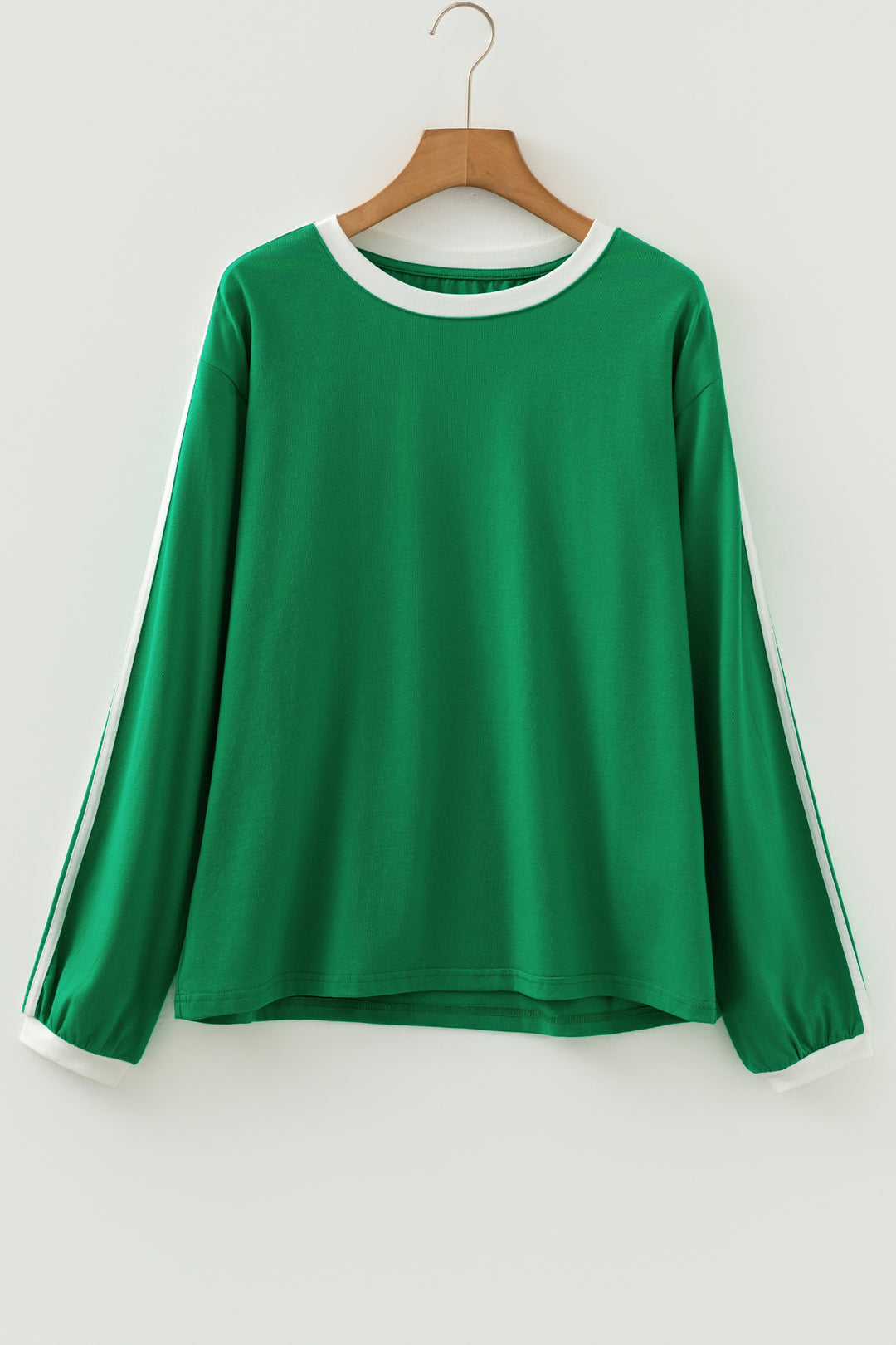 Varsity Striped Accent Contrast Crew Neck Long Sleeve T Shirt