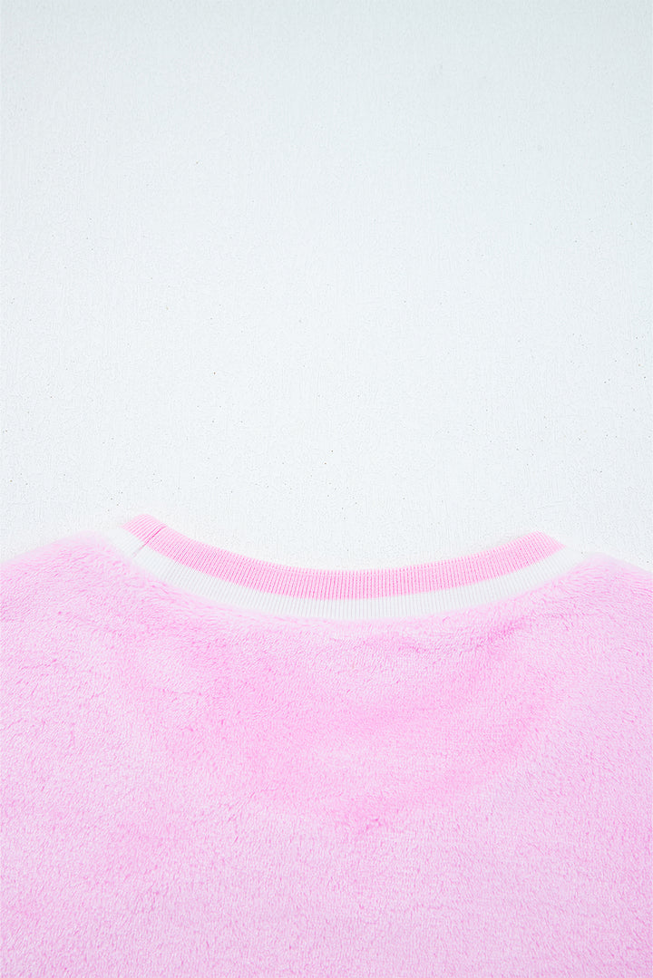 Sachet Pink Sequin Chenille MERRY Graphic Plush Pullover