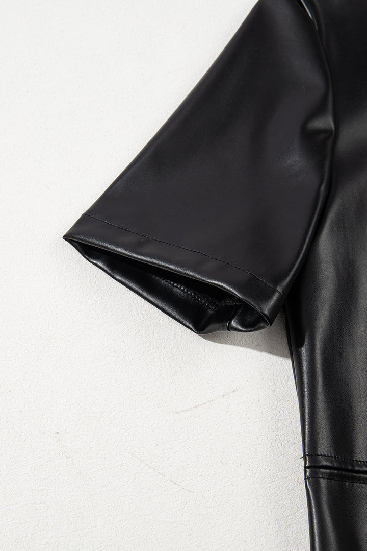 Faux Leather Loose T-shirt Dress