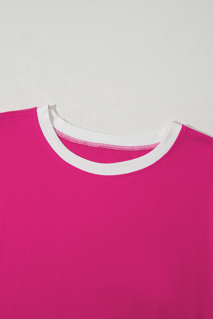 Color Block Patchwork Side Slits Loose Fit T Shirt